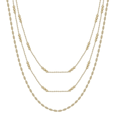 Gold Thin Chain with Triple Dot Beaded Layered 16"-18" Necklace