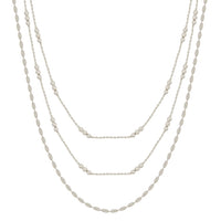 Silver Thin Chain with Triple Dot Beaded Layered 16"-18" Necklace