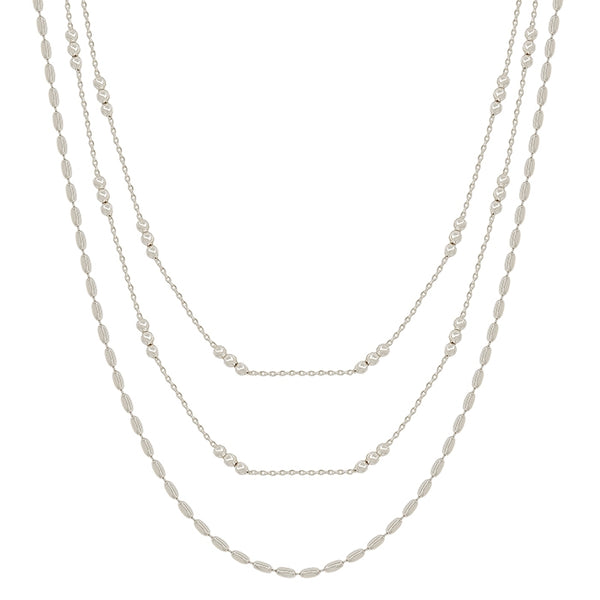 Silver Thin Chain with Triple Dot Beaded Layered 16"-18" Necklace