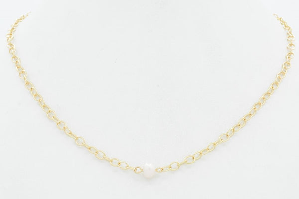 Small Gold Link Chain with Freshwater Pearl 16"-18" Necklace