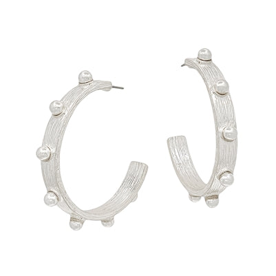 Thick Silver 1.75" Hoop Earring with Silver Beaded Studs