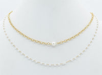 Gold Chain with Pearl and White Crystal Layered 16"-18" Necklace