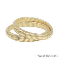 Water-Resistant Gold Ribbed Textured 10mm Set of 2 Stretch Bracelets