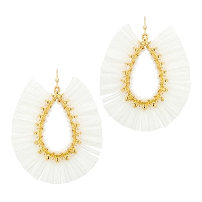 White Raffia with Gold Teardrop Earring