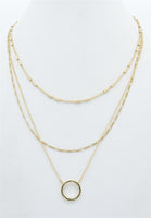 Gold Thin Triple Chain with Open Circle 16"-18" Necklace