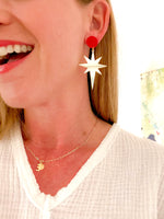 A.Edge Mirrored Star Earrings with Red Stud