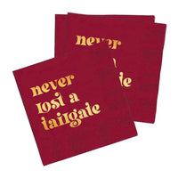 "Never Lost a Tailgate" gold foil + crimson napkin pack