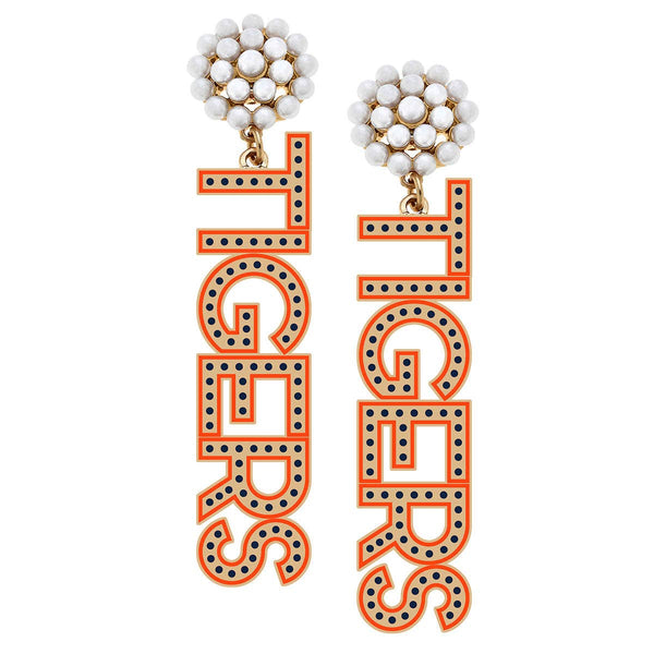 Auburn Tigers Pearl Cluster Enamel Drop Earrings in Burnt Or