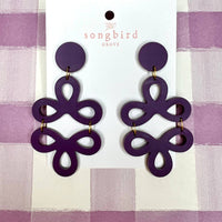 Eggplant Purple Clover Earrings with a Stud