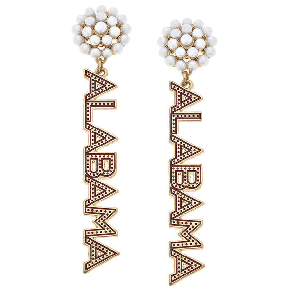 University of Alabama Pearl Cluster Drop Earrings in Crimson