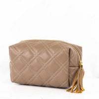 Brighton Quilted Cosmetic Bag   Taupe   7.1x3.5x3