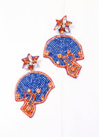 Beaded Football Helmet Earring ROYAL BLUE ORANGE