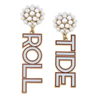 Roll Tide Enamel Pearl Cluster Drop Earrings in Crimson and