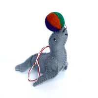 Seal with Ball Felt Wool Ornament