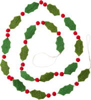 A13425 Garland with felt green holly leaves and red berries