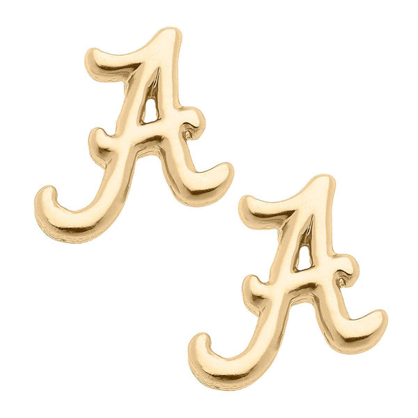 University of Alabama Logo Stud Earrings in 24k Gold Plated