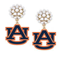 Auburn Logo Pearl Cluster Enamel Drop Earrings in Burnt Oran