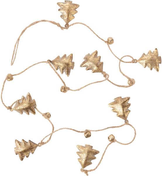 A41725 Garl& with 3D gold metal trees&bells on jute cord